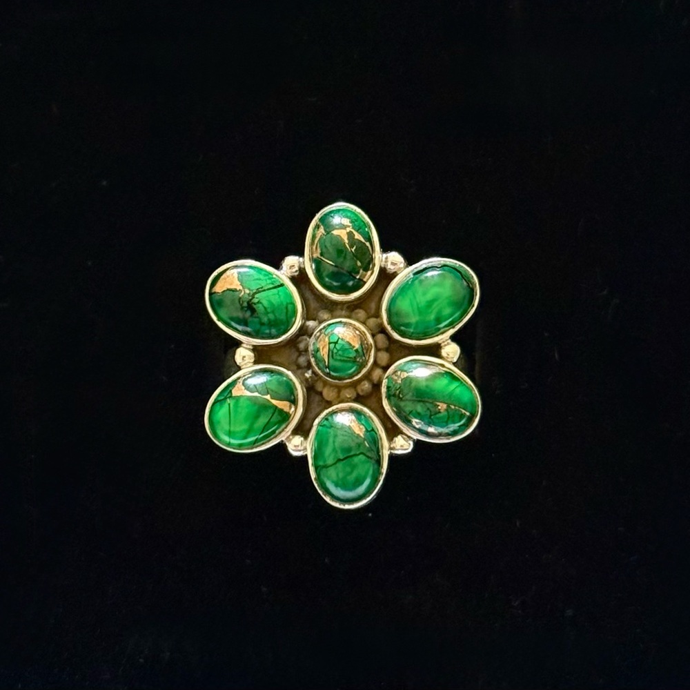 Green Turquoise Cluster Ring - image 1